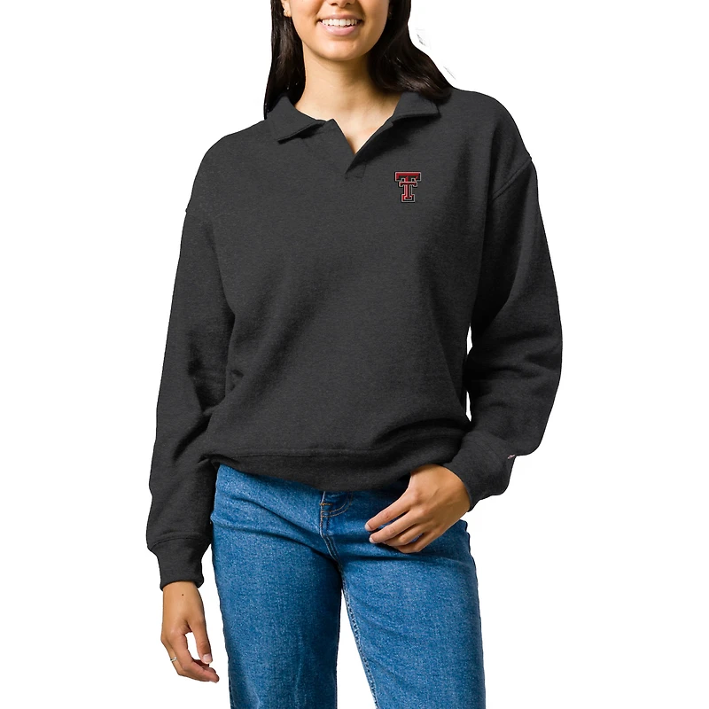 Women's League Collegiate Wear Heather Charcoal Texas Tech Red Raiders Victory Springs Tri-Blend Collared Pullover Sweatshirt
