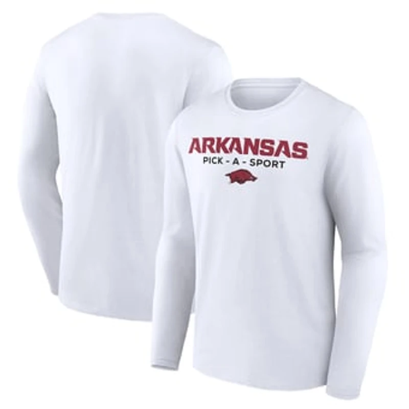 Men's White Arkansas Razorbacks Authentic Pick-A-Sport Long Sleeve T-Shirt