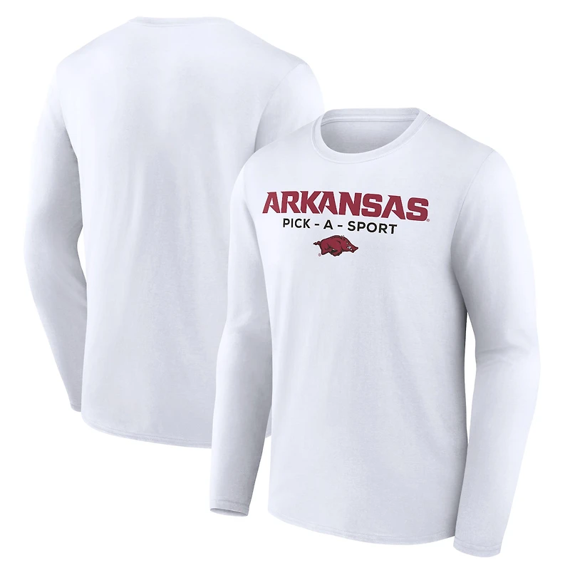 Men's White Arkansas Razorbacks Authentic Pick-A-Sport Long Sleeve T-Shirt