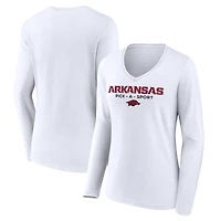 Women's White Arkansas Razorbacks Authentic Pick-A-Sport Long Sleeve V-Neck T-Shirt