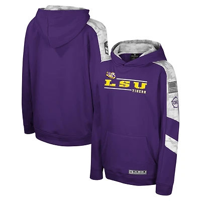 Youth Colosseum Purple LSU Tigers OHT Military Appreciation Cyclone Digital Camo Pullover Hoodie