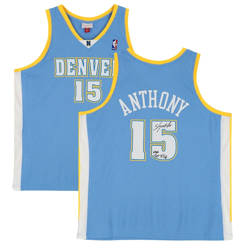 Carmelo Anthony Denver Nuggets Autographed Light Blue Mitchell & Ness 2003-2004 Swingman Jersey with "NBA Top 75" Inscription
