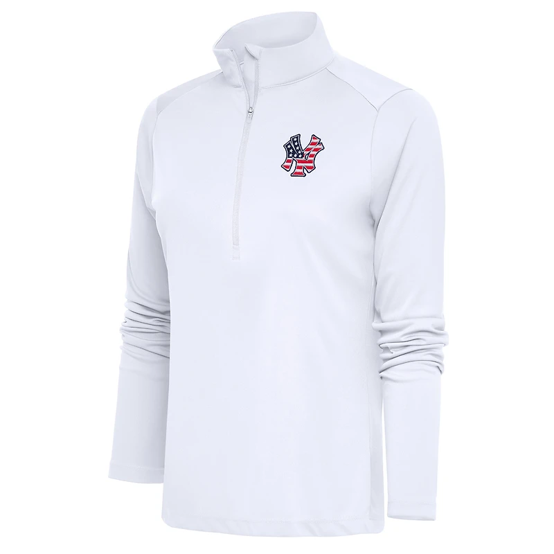Women's Antigua  White New York Yankees Patriotic Tribute Half-Zip Pullover Top
