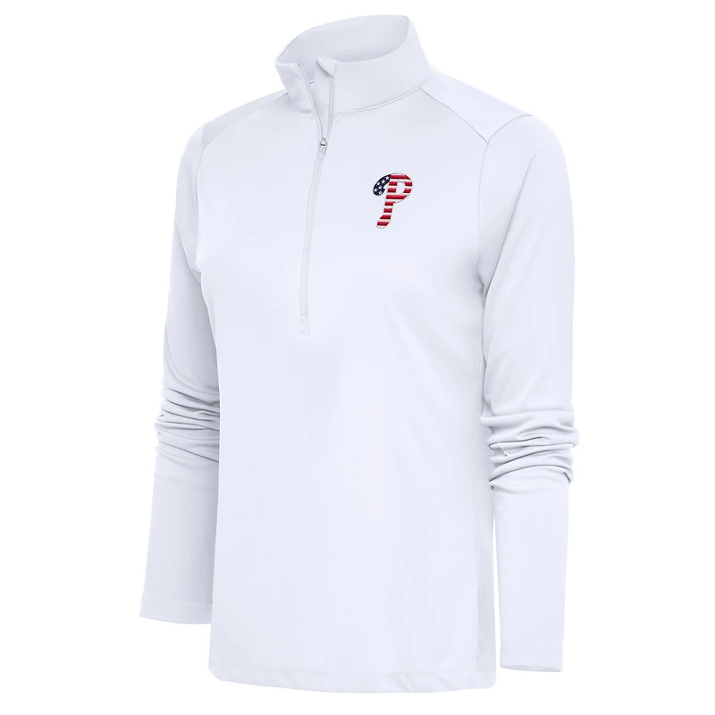 Women's Antigua  White Philadelphia Phillies Patriotic Tribute Half-Zip Pullover Top