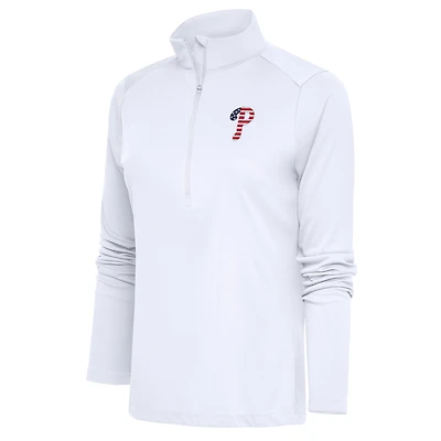 Women's Antigua  White Philadelphia Phillies Patriotic Tribute Half-Zip Pullover Top