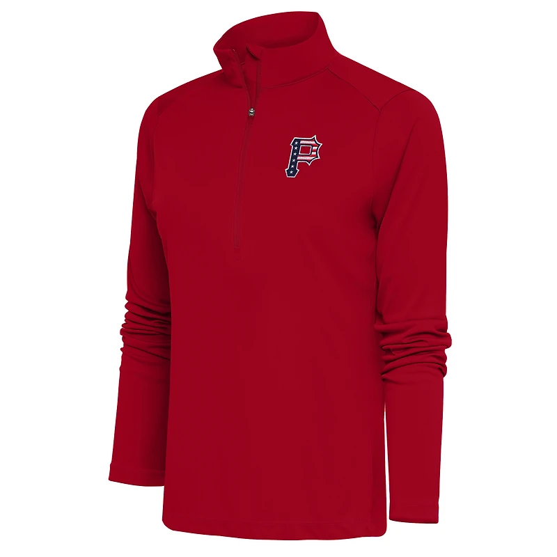 Women's Antigua  Red Pittsburgh Pirates Patriotic Tribute Half-Zip Pullover Top