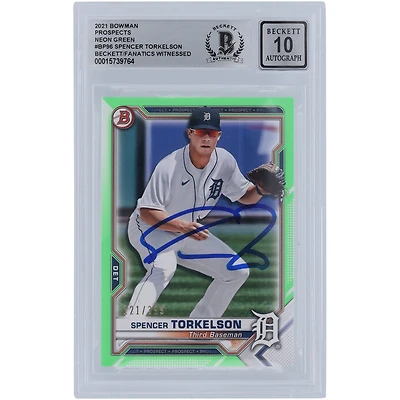 Spencer Torkelson Detroit Tigers Autographed 2021 Bowman Neon Green #BP96 #/399 Beckett Fanatics Witnessed Authenticated 10 Rookie Card