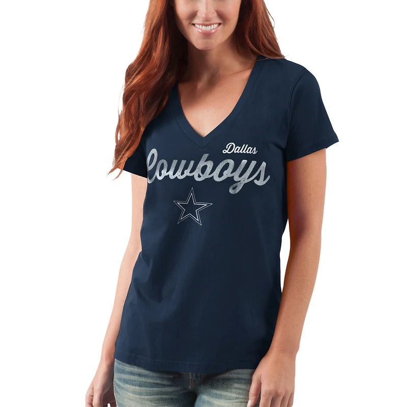 Women's G-III 4Her by Carl Banks Navy Dallas Cowboys Post Season V-Neck T-Shirt