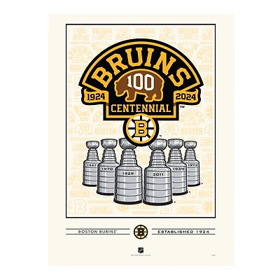 Boston Bruins Centennial 12" x 16" Stanley Cups Print