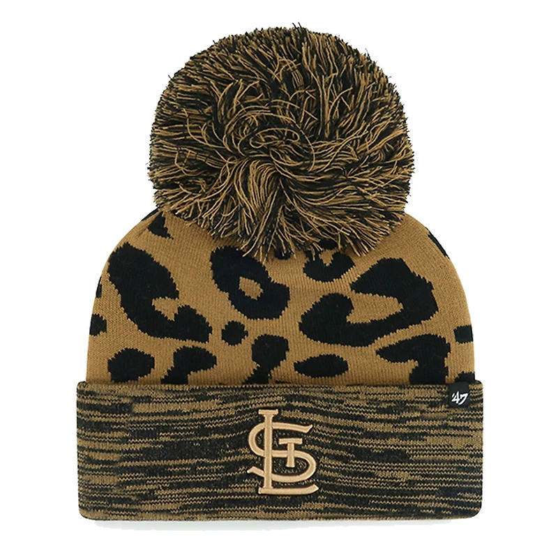 Women's '47 St. Louis Cardinals Leopard Rosette Cuffed Knit Hat with Pom