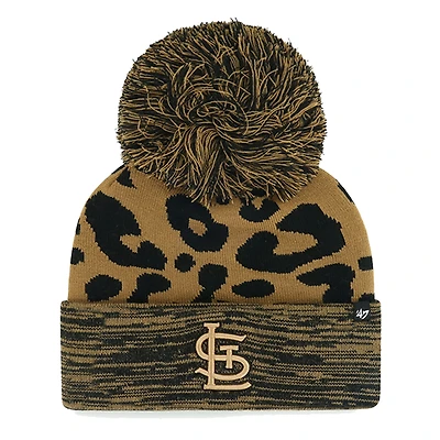 Women's '47 St. Louis Cardinals Leopard Rosette Cuffed Knit Hat with Pom