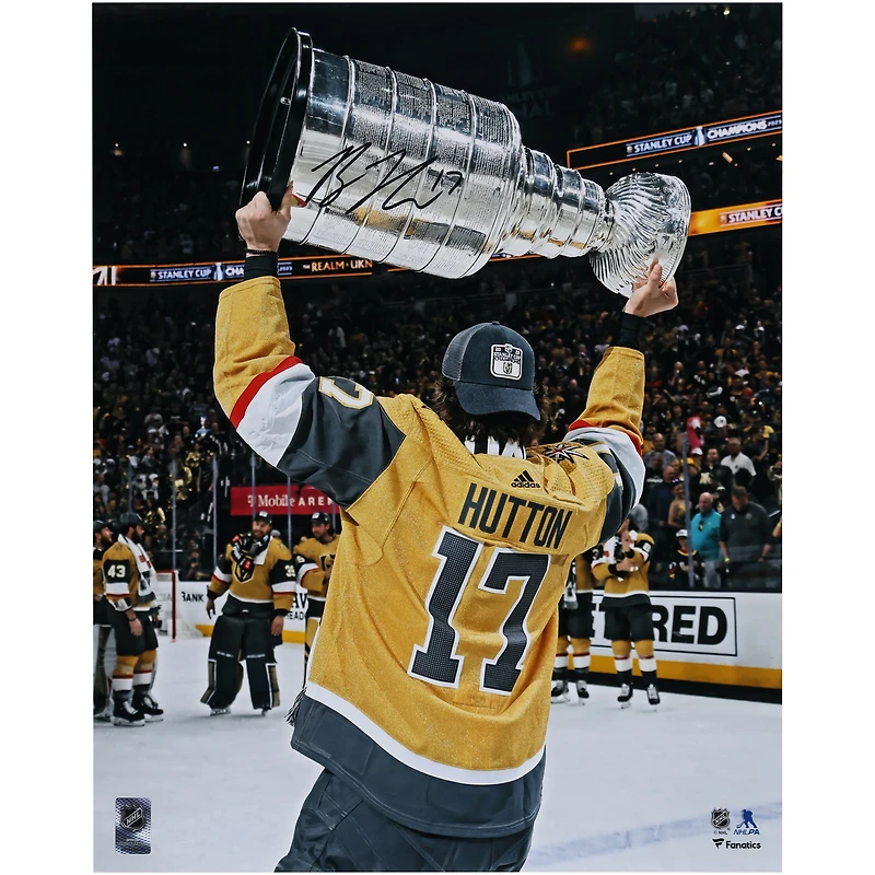Ben Hutton Vegas Golden Knights Autographed 2023 Stanley Cup Champions 16" x 20" Raising Cup Photograph