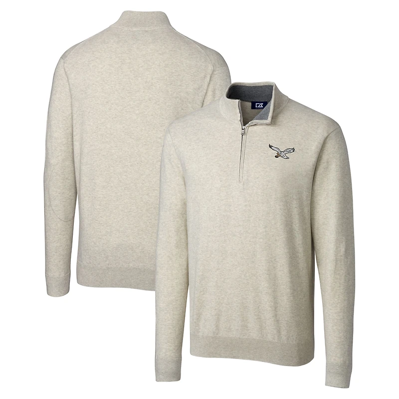 Men's Cutter & Buck  Oatmeal Philadelphia Eagles Gridiron Classics Big & Tall Lakemont Tri-Blend Quarter-Zip Pullover Sweater
