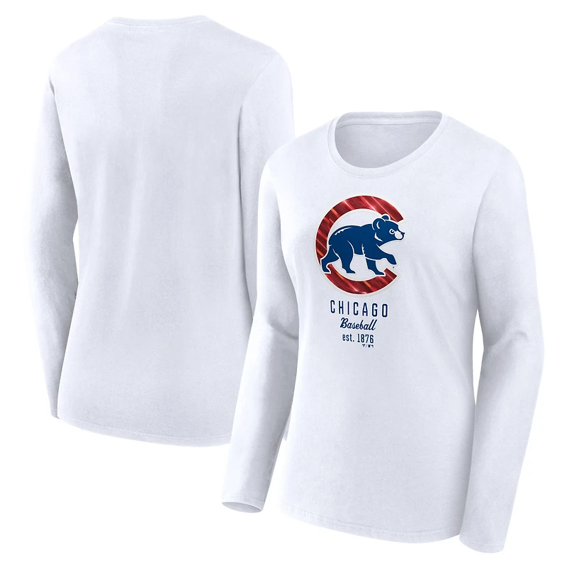 Women's Fanatics White Chicago Cubs Lightweight Fitted Long Sleeve T-Shirt