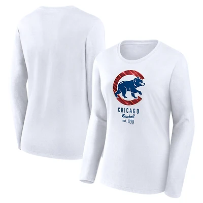 Women's Fanatics White Chicago Cubs Lightweight Fitted Long Sleeve T-Shirt