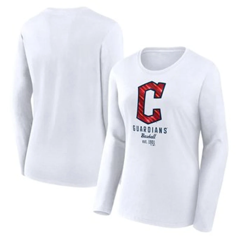 Women's Fanatics White Cleveland Guardians Lightweight Fitted Long Sleeve T-Shirt