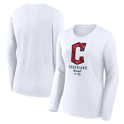 Women's Fanatics  White Cleveland Guardians Lightweight Fitted Long Sleeve T-Shirt