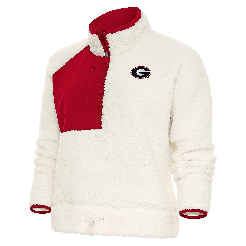 Women's Antigua White/Red Georgia Bulldogs Fusion Half-Zip Pullover Jacket