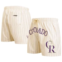 Men's Pro Standard Cream Colorado Rockies Pinstripe Retro Classic Woven Shorts