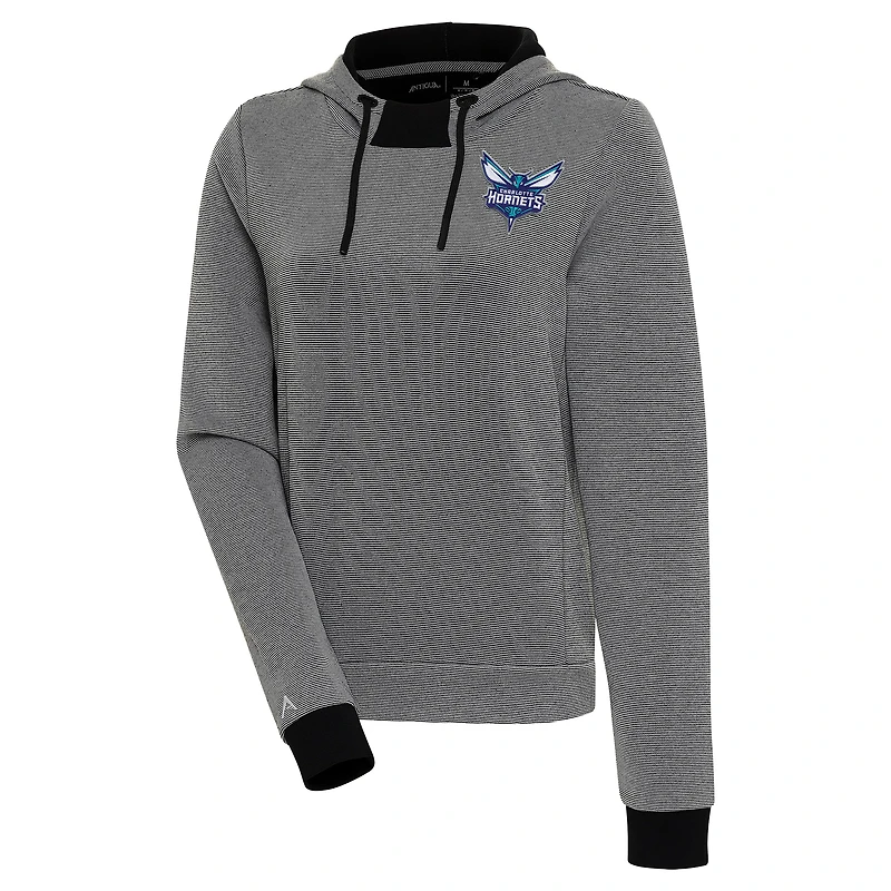 Women's Antigua  Black Charlotte Hornets Axe Bunker Tri-Blend Pullover Hoodie