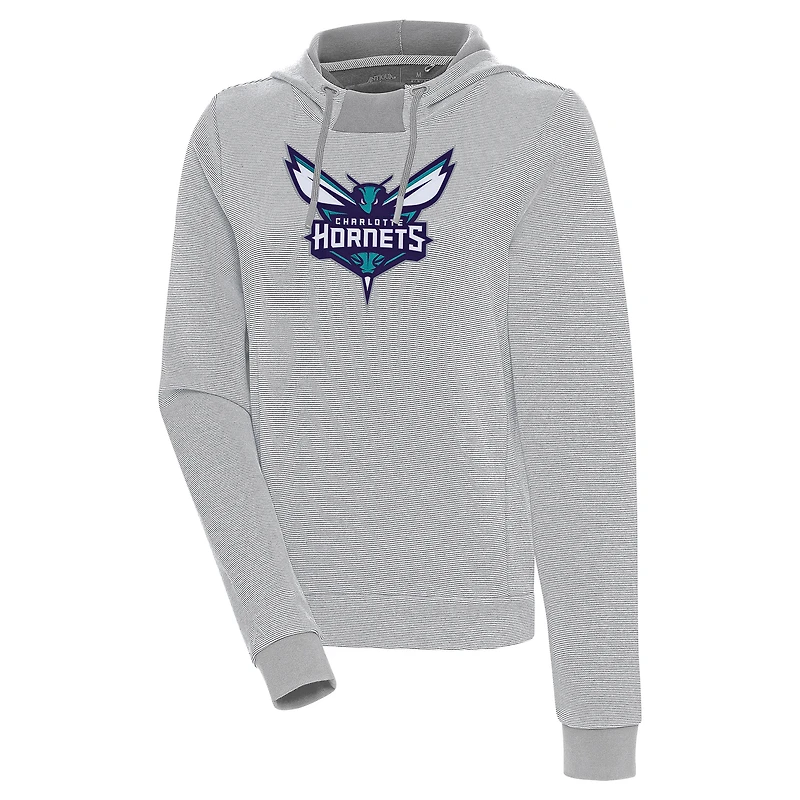 Women's Antigua  Gray Charlotte Hornets Axe Bunker Tri-Blend Pullover Hoodie
