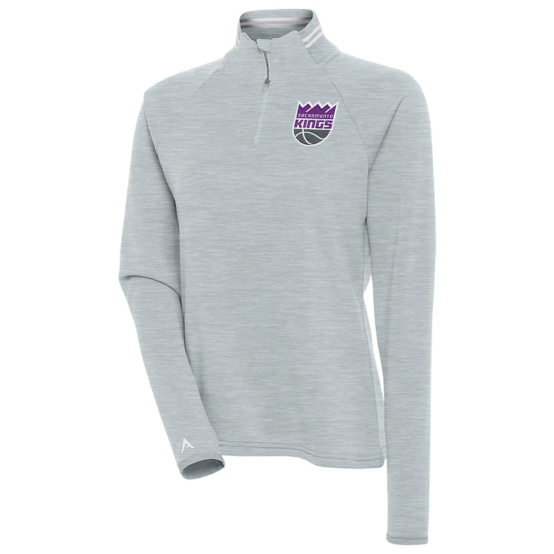 Women's Antigua  Heather Gray Sacramento Kings Milo Quarter-Zip Pullover Top