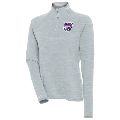 Women's Antigua  Heather Gray Sacramento Kings Milo Quarter-Zip Pullover Top