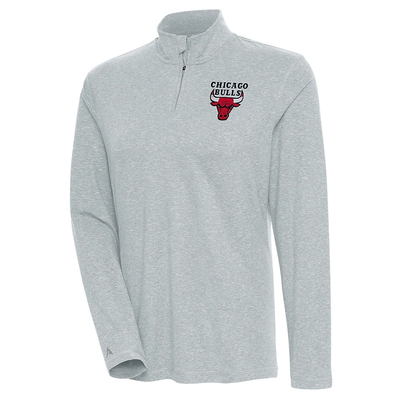 Women's Antigua  Heather Gray Chicago Bulls Confront Quarter-Zip Pullover Top