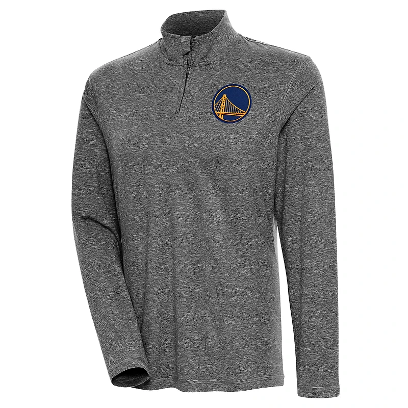 Women's Antigua Heather Black Golden State Warriors Confront Quarter-Zip Pullover Top