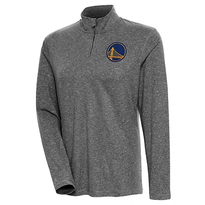 Women's Antigua Heather Black Golden State Warriors Confront Quarter-Zip Pullover Top