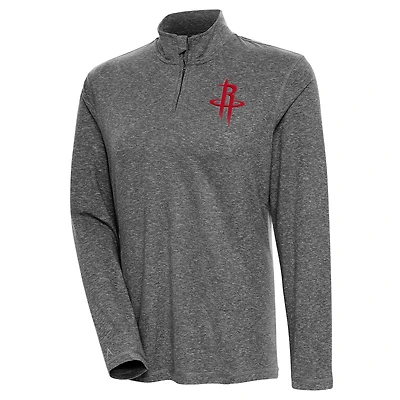 Women's Antigua  Heather Black Houston Rockets Confront Quarter-Zip Pullover Top