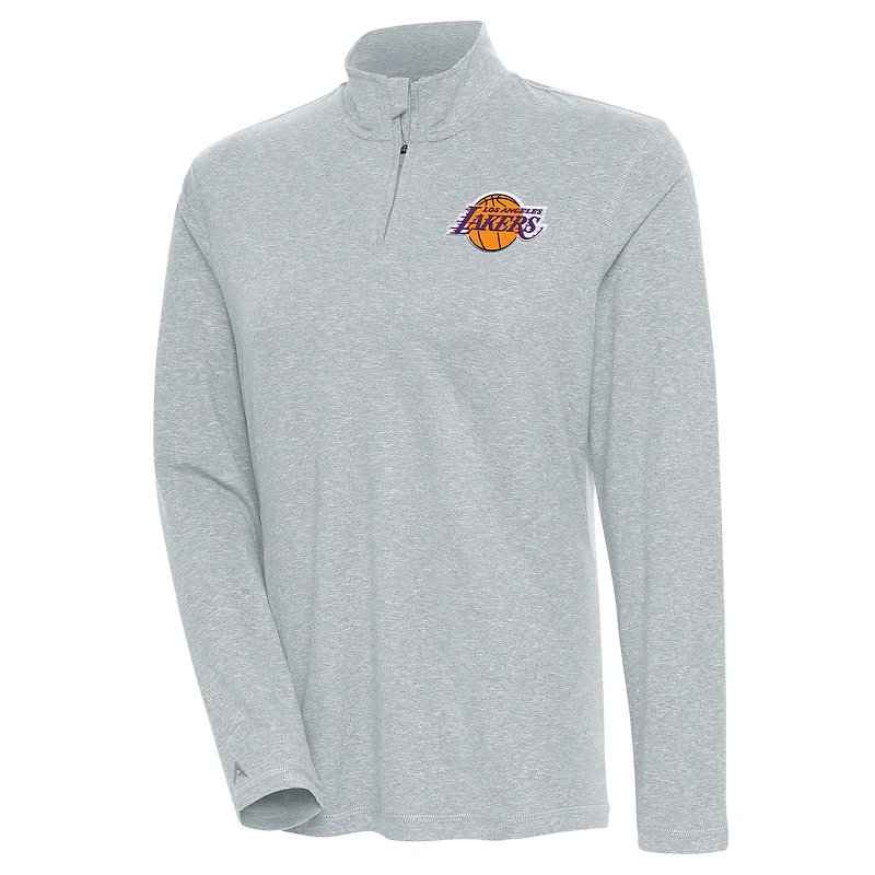 Women's Antigua  Heather Gray Los Angeles Lakers Confront Quarter-Zip Pullover Top