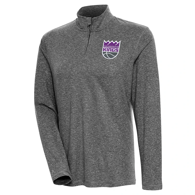 Women's Antigua  Heather Black Sacramento Kings Confront Quarter-Zip Pullover Top