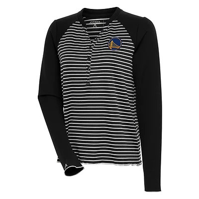 Women's Antigua  Black Golden State Warriors Maverick Long Sleeve Henley T-Shirt