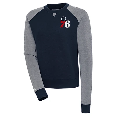 Women's Antigua  Navy Philadelphia 76ers Flier Bunker Tri-Blend Pullover Sweatshirt