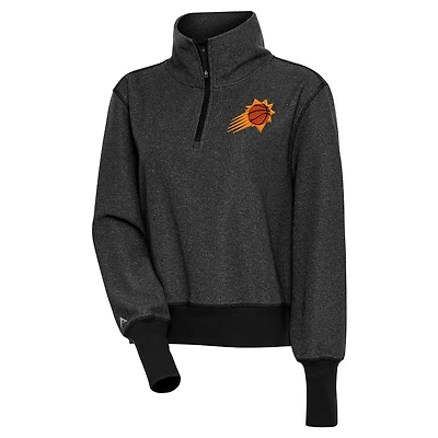 Women's Antigua  Heather Black Phoenix Suns Upgrade Quarter-Zip Pullover Jacket