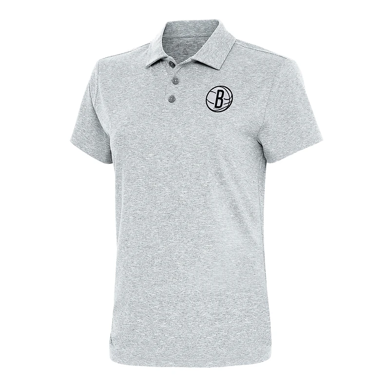 Women's Antigua  Heather Gray Brooklyn Nets Motivated Polo