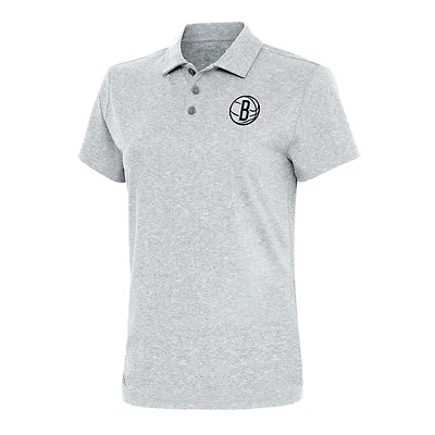 Women's Antigua  Heather Gray Brooklyn Nets Motivated Polo