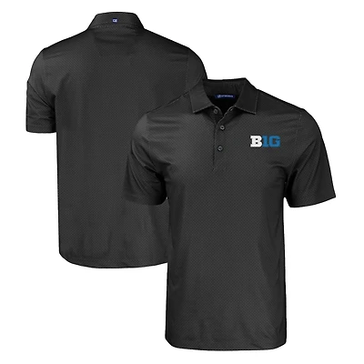 Men's Cutter & Buck  Black Big Ten Gear Pike Eco Tonal Geo Print Stretch Recycled Polo