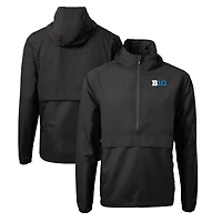 Men's Cutter & Buck  Black Big Ten Gear Charter Eco Recycled Anorak Half-Zip Jacket