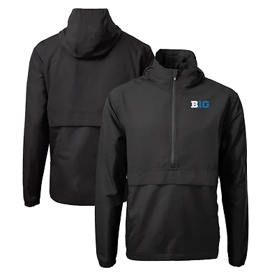 Men's Cutter & Buck  Black Big Ten Gear Charter Eco Recycled Anorak Half-Zip Jacket