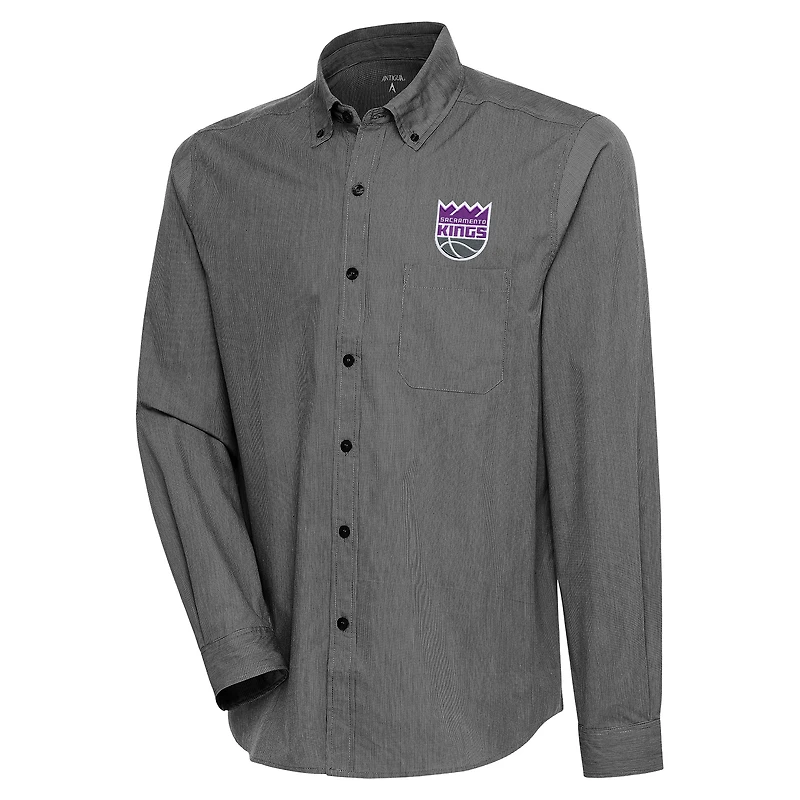Men's Antigua  Black Sacramento Kings Compression Button-Down Shirt