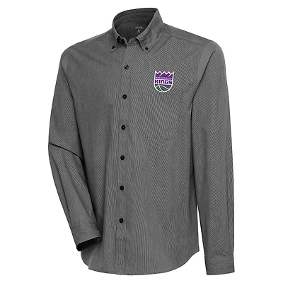 Men's Antigua  Black Sacramento Kings Compression Button-Down Shirt