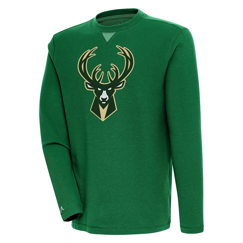 Men's Antigua Hunter Green Milwaukee Bucks Flier Bunker Pullover Sweatshirt