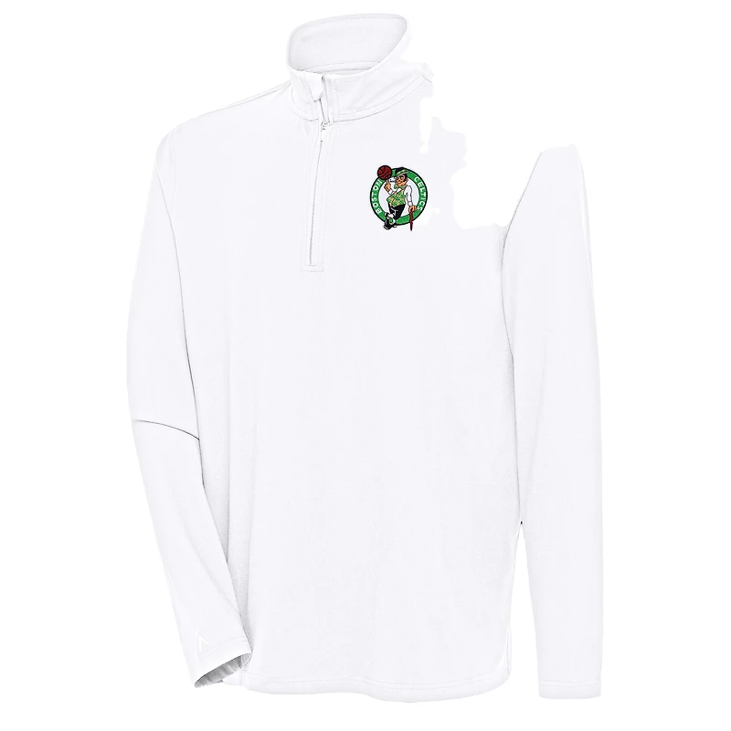 Men's Antigua  White Boston Celtics Hunk Quarter-Zip Pullover Top
