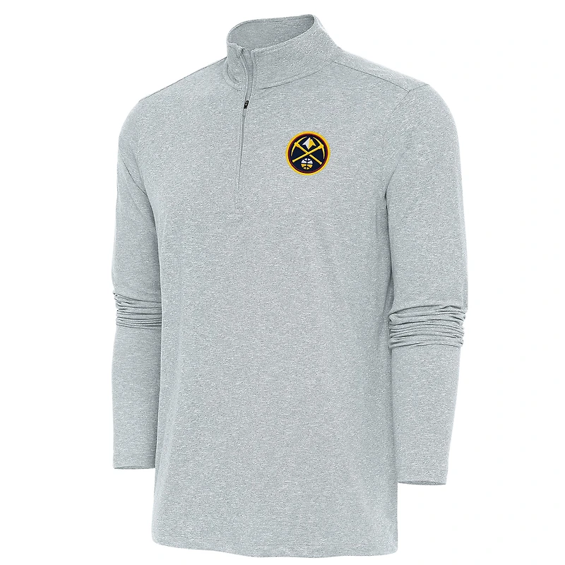 Men's Antigua  Heather Gray Denver Nuggets Hunk Quarter-Zip Pullover Top