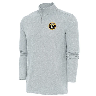 Men's Antigua  Heather Gray Denver Nuggets Hunk Quarter-Zip Pullover Top
