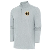 Men's Antigua  Heather Gray Denver Nuggets Hunk Quarter-Zip Pullover Top