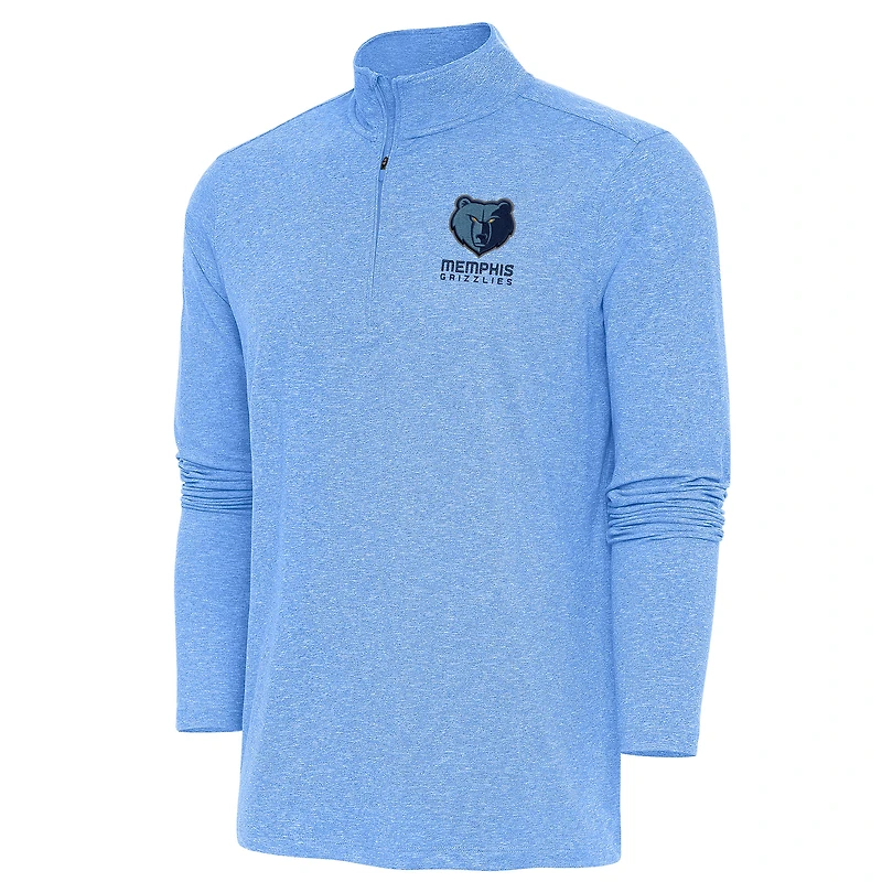 Men's Antigua  Heather Powder Blue Memphis Grizzlies Hunk Quarter-Zip Pullover Top