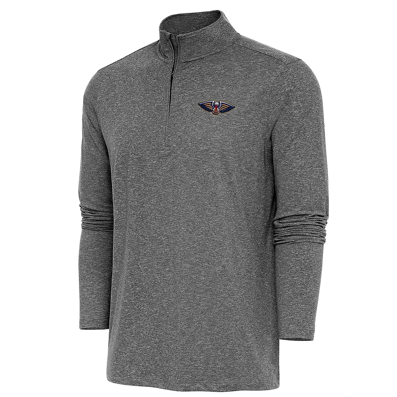 Men's Antigua Heather Black New Orleans Pelicans Hunk Quarter-Zip Pullover Top